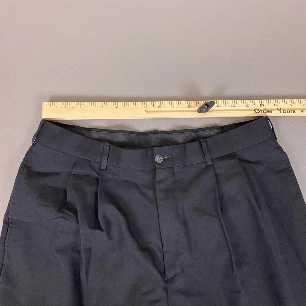 Dress Pants Men's 34x29 Black Pleated Trousers Cuffed Hem Relaxed Fit No Brand‎